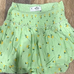 Hollister Light Green Lemon-Print Smocked Mini Skirt